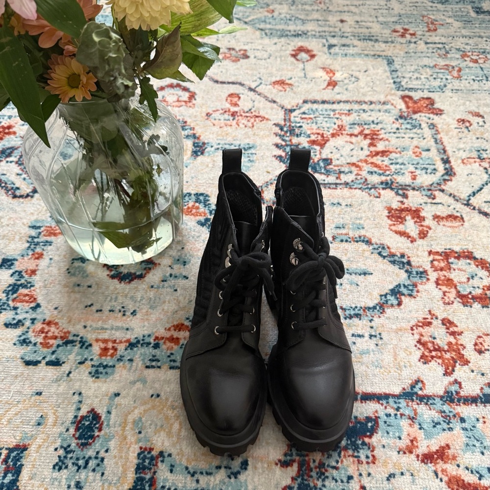 Aquatalia Kaylynn Black Lace-Up Combat Boots